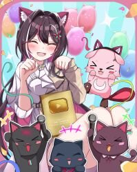 Rule 34 | 1girl, absurdres, animal ear fluff, animal ears, azki (4th costume) (hololive), azki (hololive), black hair, blush, breasts, cat ears, closed eyes, colored inner hair, dress, from-moon, hair between eyes, hair intakes, hair ornament, hairclip, highres, hololive, long hair, looking at viewer, medium breasts, mole, mole under eye, multicolored hair, official alternate costume, open mouth, pink hair, pioneer (azki), smile, solo, streaked hair, virtual youtuber, white dress, white hair