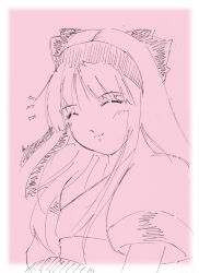 Rule 34 | 1girl, ainu clothes, breasts, closed eyes, hair ribbon, happy, highres, long hair, monochrome, nakoruru, ribbon, samurai spirits, sketch, small breasts, smile, snk, solo, the king of fighters, traditional media