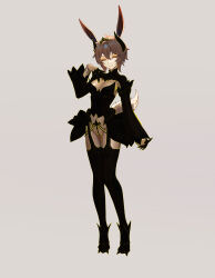 Rule 34 | 1girl, absurdres, animal ears, bodysuit, breasts, brown hair, closed eyes, commission, corruption, full body, grey background, hand on own chest, highres, medium breasts, original, rabbit ears, rabbit girl, rabbit tail, shen hai ichigo, short hair, skin tight, solo, standing, tail, variant set