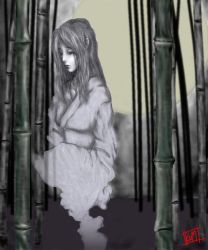 Rule 34 | 1girl, bamboo, bamboo forest, forest, ghost, ghost tail, japanese clothes, kimono, kom, nature, original, solo