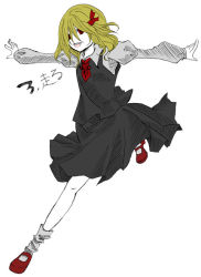Rule 34 | 1girl, blonde hair, embodiment of scarlet devil, female focus, hair ribbon, himeka, necktie, outstretched arms, red eyes, ribbon, rumia, short hair, solo, spread arms, touhou