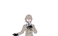 Rule 34 | 1boy, :d, akechi gorou, black gloves, blue necktie, blush, brown coat, brown hair, chinese commentary, closed eyes, coat, collared shirt, commentary request, facing viewer, gloves, hair between eyes, hand on own chest, loki (persona 5), long sleeves, male focus, musical note, necktie, one-hour drawing challenge, open mouth, persona, persona (summon), persona 5, shenhaihua, shirt, short hair, smile, solo, striped necktie, thumbnail surprise, transparent background, upper body, white shirt, wing collar