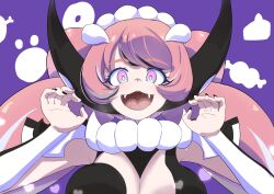 Rule 34 | 1girl, breasts, demon girl, fangs, gula (magicami), hands up, highres, kyoumu (mgcmkyomu), large breasts, looking at viewer, magicami, multicolored hair, open mouth, pink hair, sidelocks, smile