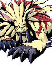 Rule 34 | claws, digimon, closed eyes, fangs, highres, lion, saberleomon, solo