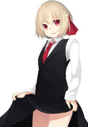 Rule 34 | bad id, bad pixiv id, blonde hair, hair ribbon, ogami ren, ribbon, rumia, shirt, short hair, simple background, skirt, solo, touhou, vest, white background