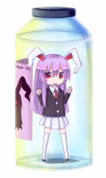 Rule 34 | 1girl, animal ears, bad id, bad pixiv id, bottle, chibi, female focus, in bottle, in container, jar, long hair, mini person, minigirl, pink eyes, purple hair, rabbit ears, red eyes, reisen udongein inaba, solo, tears, touhou, trapped, yonyon