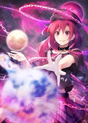 Rule 34 | 1girl, bad id, bad pixiv id, black shirt, chain, clothes writing, collar, earrings, earth (ornament), fami (yellow skies), hecatia lapislazuli, jewelry, long hair, moon (ornament), off-shoulder shirt, off shoulder, outstretched arm, red eyes, red hair, shirt, short sleeves, skirt, sky, smile, solo, sparkle, star (sky), starry sky, t-shirt, touhou