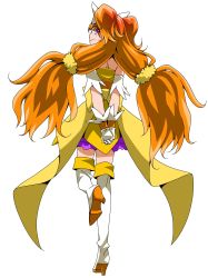 Rule 34 | 1girl, absurdres, arm strap, boots, brown hair, closed mouth, cure twinkle, ebura din, floating hair, from behind, full body, gloves, go! princess precure, gradient hair, high heel boots, high heels, highres, layered skirt, long hair, looking back, miniskirt, multicolored hair, own hands clasped, own hands together, precure, profile, purple eyes, purple skirt, simple background, skirt, smile, solo, thigh boots, thighhighs, twintails, very long hair, white background, white footwear, white gloves, zettai ryouiki