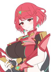 Rule 34 | 1girl, absurdres, breasts, earrings, highres, jewelry, large breasts, pyra (xenoblade), red eyes, red hair, simple background, solo, taro (peach taro51), white background, xenoblade chronicles (series), xenoblade chronicles 2