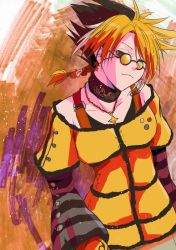 Rule 34 | 1girl, black hair, blonde hair, brown eyes, choker, glasses, jewelry, kagehi no loo, kof: maximum impact, multicolored hair, nagase, necklace, ninja, short hair, smile, snk, solo, sunglasses, the king of fighters, white hair