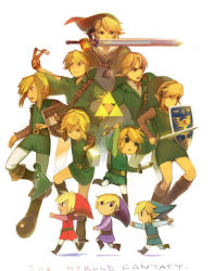 Rule 34 | 6+boys, aged up, bad id, bad pixiv id, belt, blonde hair, blue eyes, boomerang, character request, child, everyone, ezlo, hat, holding, holding sword, holding weapon, link, male focus, master sword, multiple boys, multiple persona, nintendo, pointy ears, purple tunic, red tunic, shield, simple background, slingshot (weapon), sword, the legend of zelda, the legend of zelda: a link to the past, the legend of zelda: four swords, the legend of zelda: ocarina of time, the legend of zelda: oracle of ages, the legend of zelda: the minish cap, the legend of zelda: the wind waker, the legend of zelda: twilight princess, the legend of zelda (nes), time paradox, toon link, triforce, uichi, weapon, white background, young link