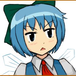Rule 34 | 1girl, :&lt;, blue eyes, blue hair, blush, bow, cirno, crossover, hair bow, index (toaru majutsu no index), matching hair/eyes, necktie, shoot the bullet, short hair, solo, touhou, wings