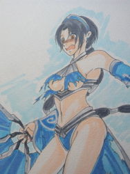 Rule 34 | 1girl, black hair, blush, breasts, brown eyes, detached sleeves, earrings, hand fan, female focus, jewelry, kitana, lh aoi, long hair, mortal kombat (series), open mouth, ponytail, solo, tiara, torn clothes