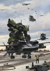 Rule 34 | 1970s (style), 1980s (style), 4boys, aircraft, airplane, camouflage, cloud, contrail, dated, day, dodai ys, epic, fleet, flying, gouf, gouf custom, gundam, headgear, helmet, m1 bazooka, male focus, mecha, military, missile, mobile suit gundam, multiple boys, oldschool, realistic, red ace, retro artstyle, riding, robot, rocket launcher, science fiction, signature, soldier, weapon, zeon
