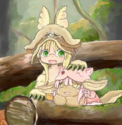 Rule 34 | 10s, 2girls, artist request, blonde hair, brown eyes, rabbit, furry, glasses, green eyes, made in abyss, multiple girls, nanachi (made in abyss), riko (made in abyss), white hair