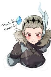 Rule 34 | 1girl, absurdres, armor, black armor, black hairband, commission, fire emblem, fire emblem fates, grey hair, hair slicked back, hairband, highres, looking at viewer, misokatsuhaumai, nintendo, pointy ears, red eyes, sophie (fire emblem), thank you, upper body