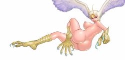 Rule 34 | ass, breasts, devilman, harpy, head wings, large breasts, monster girl, nude, retro artstyle, simple background, siren (devilman), solo, talons, white background, wings, zen and retro