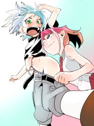 Rule 34 | 1boy, 1girl, ass, assisted exposure, bad id, bad pixiv id, blue eyes, clothes pull, embarrassed, hiiragi yuzu, humiliation, jewelry, multicolored hair, necktie, pants, pants pull, pantsing, pink hair, prank, pulling another&#039;s clothes, school uniform, shiun&#039;in sora, shiunin sora, smile, togi9999, yu-gi-oh!, yu-gi-oh! arc-v