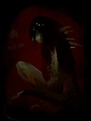 Rule 34 | character name, hellschef, logo, long hair, monster, no humans, personification, scp-682, scp foundation, solo, tail, teeth