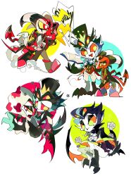 2boys absurdres animal_ears black_feathers blitzo_(helluva_boss) demon_boy demon_horns demon_tail extra_eyes feathers helluva_boss highres horns multiple_boys red_eyes tail zhu_xing_pupupu