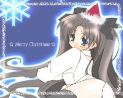 Rule 34 | 00s, 1girl, christmas, fate/stay night, fate (series), lowres, solo, thighhighs, tohsaka rin