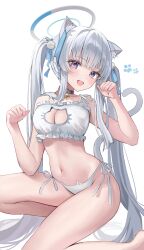 Rule 34 | 1girl, absurdres, animal ears, blue archive, breasts, cat ears, halo, highres, long hair, looking at viewer, mechanical halo, noa (blue archive), purple eyes, ri yonn, smile