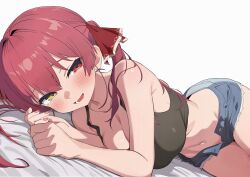 Rule 34 | 1girl, absurdres, heterochromia, highres, hiroikara (smhong04), hololive, houshou marine, open mouth, red eyes, red hair, short twintails, shorts, smile, solo, twintails, virtual youtuber, yellow eyes