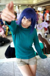 Rule 34 | ari (model), blue hair, busou renkin, cosplay, highres, photo (medium), shorts, tsumura tokiko, turtleneck