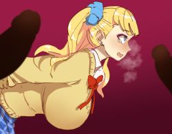 Rule 34 | 1girl, 3others, animated, arm grab, arms behind back, blonde hair, blue eyes, blush, bouncing breasts, breasts, clothed female nude male, clothed sex, doggystyle, ear piercing, galko, grabbing, grabbing from behind, gradient background, gutaigutai, large breasts, long hair, multiple others, nude, open mouth, oshiete! galko-chan, penis, piercing, rolling eyes, sex, sex from behind