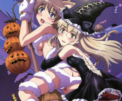 Rule 34 | 2girls, absurdres, animal ears, breasts, butt crack, glasses, halloween, highres, lynette bishop, multiple girls, nyantype, panties, perrine h. clostermann, strike witches, tail, underboob, underwear, witch, world witches series