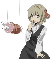Rule 34 | + +, 1girl, arudente, bad id, bad pixiv id, blonde hair, boned meat, embodiment of scarlet devil, female focus, food, meat, open mouth, rumia, saliva, simple background, solo, standing, symbol-shaped pupils, touhou, white background