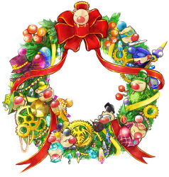 Rule 34 | beads, berry, bomb, bow, christmas, crystal, explosive, eyepatch, final fantasy, gears, gem, glasses, hat, headband, holly, lance, moogle, no humans, ornament, polearm, ribbon, string, sword, wand, weapon, wreath