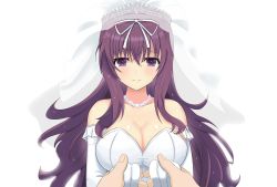 Rule 34 | 1girl, absurdres, breasts, dress, highres, murasaki (senran kagura), purple eyes, purple hair, senran kagura, wedding dress