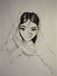 Rule 34 | 1girl, absurdres, bindi, black eyes, black hair, crescent, crescent hair ornament, decorations, earrings, eyebrows, eyelashes, graphite (medium), hair ornament, highres, hood, hoodie, indian, jewelry, kakichurma, looking at viewer, mixed media, mole, mole under mouth, monochrome, necklace, nose piercing, original, piercing, see-through, self-upload, smile, solo, tagme, traditional media, veil