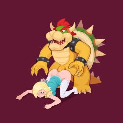 Rule 34 | 1boy, 1girl, anal, ass, ass juice, bare arms, blonde hair, blue eyes, bottomless, bowser, bracelet, breasts, claws, clenched hands, closed mouth, collar, crown, doggystyle, earrings, erection, eyelashes, fangs, full body, hair over one eye, highres, horns, interspecies, jewelry, large insertion, large penis, legs apart, lips, long hair, looking away, mario (series), mario tennis, mario tennis: ultra smash, medium breasts, nintendo, no shoes, nose, nostrils, open mouth, outstretched arms, penis, pink lips, purple background, purple horn, red eyes, red hair, rosalina, sex, sex from behind, shadow, shell, shirt, simple background, size difference, sleeveless, sleeveless shirt, smile, spiked bracelet, spiked shell, spikes, standing, star (symbol), star earrings, tail, thick eyebrows, thighhighs, thighs, top-down bottom-up, white thighhighs