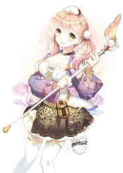 Rule 34 | 10s, 1girl, atelier (series), atelier escha &amp; logy, bad id, bad pixiv id, bag, belt, belt pouch, blush, bracelet, braid, breasts, choker, cowboy shot, cropped jacket, escha malier, female focus, floral background, green eyes, hat, holding, holding weapon, jewelry, khj, long hair, pink hair, pom pom (clothes), pouch, skirt, smile, solo, thighhighs, twintails, wand, weapon, white thighhighs, zettai ryouiki