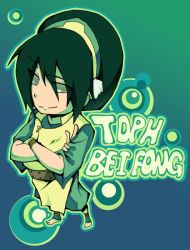 Rule 34 | 1girl, avatar: the last airbender, avatar legends, black hair, blind, crossed arms, foreshortening, from above, full body, green eyes, hair between eyes, long sleeves, nickelodeon, short hair, solo, standing, text focus, toph bei fong