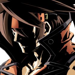 Rule 34 | 1boy, brown eyes, brown hair, forehead protector, guilty gear, headband, high collar, male focus, piko (osso), sol badguy, solo, spiked hair