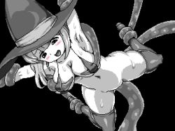 Rule 34 | animated, animated gif, bikini, bikini top only, bouncing breasts, breasts, hat, monochrome, navel, open mouth, restrained, sex, swimsuit, tentacle sex, tentacles, thighhighs, witch hat