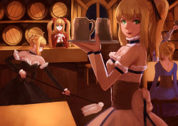 Rule 34 | 10s, artoria pendragon (all), artoria pendragon (fate), barrel, blonde hair, breasts, cleavage, epaulettes, fate/apocrypha, fate/extra, fate/stay night, fate/unlimited codes, fate (series), green eyes, jeanne d&#039;arc (fate), jeanne d&#039;arc (ruler) (fate), kwi (kawaiin), long hair, maid, mop, multiple girls, nero claudius (fate), nero claudius (fate) (all), nero claudius (fate/extra), ponytail, saber (fate), saber alter, saber lily, tray, twintails