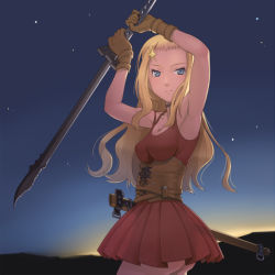 Rule 34 | 1girl, blonde hair, blue eyes, gloves, long hair, meow (nekodenki), original, solo, sword, weapon