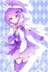 Rule 34 | 1girl, anthiea, argyle, argyle background, argyle clothes, bad id, bad pixiv id, boots, brooch, choker, cure sword, dokidoki! precure, hair ornament, hairclip, heart, heart brooch, heart hair ornament, jewelry, kenzaki makoto, magical girl, ponytail, precure, purple eyes, purple hair, purple skirt, purple theme, short hair, skirt, solo, spade hair ornament, thigh boots, thighhighs