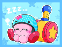 Rule 34 | blue background, closed eyes, closed mouth, commentary request, copy ability, highres, kirby, kirby (series), kirby and the forgotten land, nintendo, sleeping, twitter username