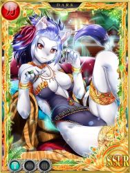 Rule 34 | 1girl, center opening, alternate form, animal ears, armlet, blue hair, bracelet, breasts, cat ears, cat girl, cat tail, circle of mana, claws, furry, isabella (seiken densetsu 3), jewelry, jpeg artifacts, official art, red eyes, ring, seiken densetsu, slit pupils, sword of mana, tail
