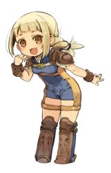 Rule 34 | arm behind back, blonde hair, bodysuit, boots, braid, brown eyes, chibi, cuffs, final fantasy, final fantasy xii, full body, mini wings, mota, penelo, simple background, solo, standing, thigh boots, thigh strap, thighhighs, twin braids, white background, wings