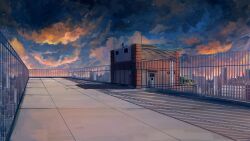 Rule 34 | absurdres, axleaki, blue sky, building, city, cityscape, cloud, commentary request, fence, highres, no humans, original, radio antenna, rooftop, scenery, shadow, sky, sky focus, star (sky), starry sky, twilight, variant set