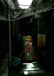 Rule 34 | 1girl, air conditioner, alley, asymmetrical legwear, bare shoulders, brown hair, commentary request, covered navel, detached sleeves, dress, full body, glowing, glowing eyes, head tilt, highres, long hair, long sleeves, looking at viewer, low twintails, ne an ito, open mouth, pink dress, pink eyes, rain, single sock, single thighhigh, sleeveless, sleeveless dress, sleeves past fingers, sleeves past wrists, smirk, socks, solo, straight-on, thick thighs, thighhighs, thighs, transparent, transparent umbrella, tsukuyomi ai, twintails, umbrella, very long hair, voiceroid, yellow headwear