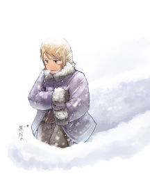 Rule 34 | 1girl, bad id, bad pixiv id, blonde hair, blue eyes, commentary request, final fantasy, final fantasy tactics, gloves, long hair, momigara (mmgrkmnk), snow, solo, winter clothes