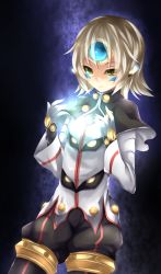 Rule 34 | 1girl, another code (elsword), elsword, eve (elsword), expressionless, fi-san, forehead jewel, gloves, highres, short hair, solo, white hair, yellow eyes