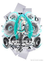 Rule 34 | 1girl, 3d, absurdres, aqua eyes, aqua hair, bare shoulders, boots, detached sleeves, hatsune miku, highres, ikeda (hayato), long hair, looking at viewer, nail polish, necktie, skirt, smile, solo, speaker, thigh boots, thighhighs, twintails, very long hair, vocaloid, zettai ryouiki